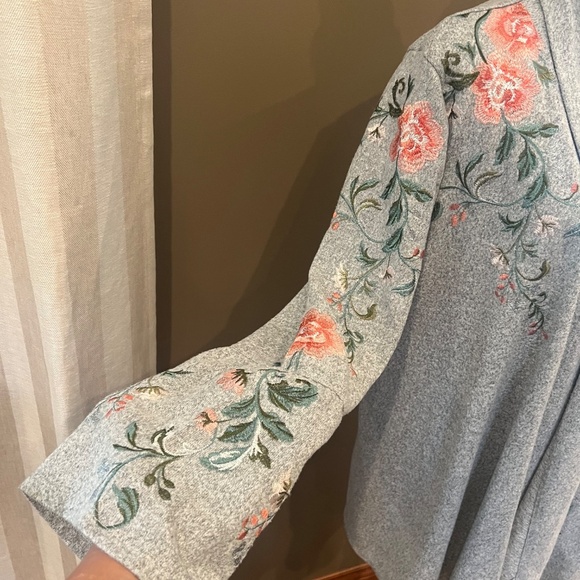 INC International Concepts Gray Embroidered Pink Floral Bell Sleeve, Size XL - Picture 6 of 11